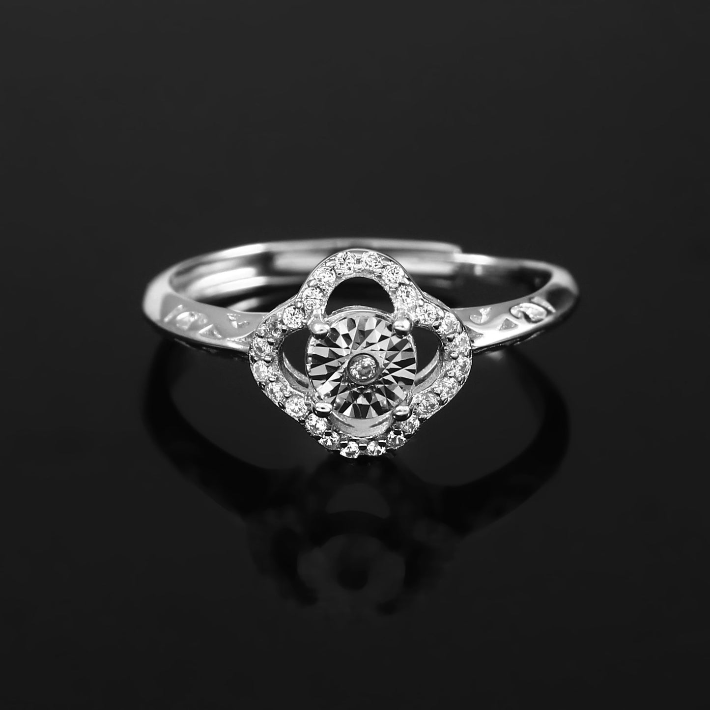 Net Design Solitaire Ring 925 Sterling Silver