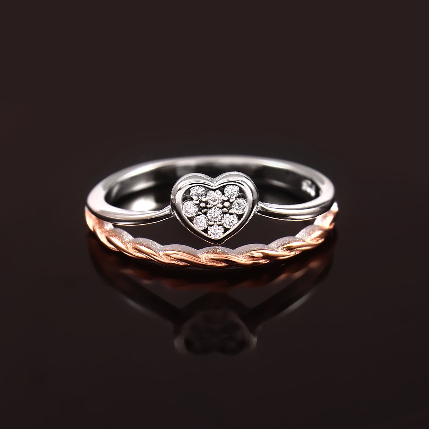 Heart Ring with Copper Wire Design 925 Sterling Silver