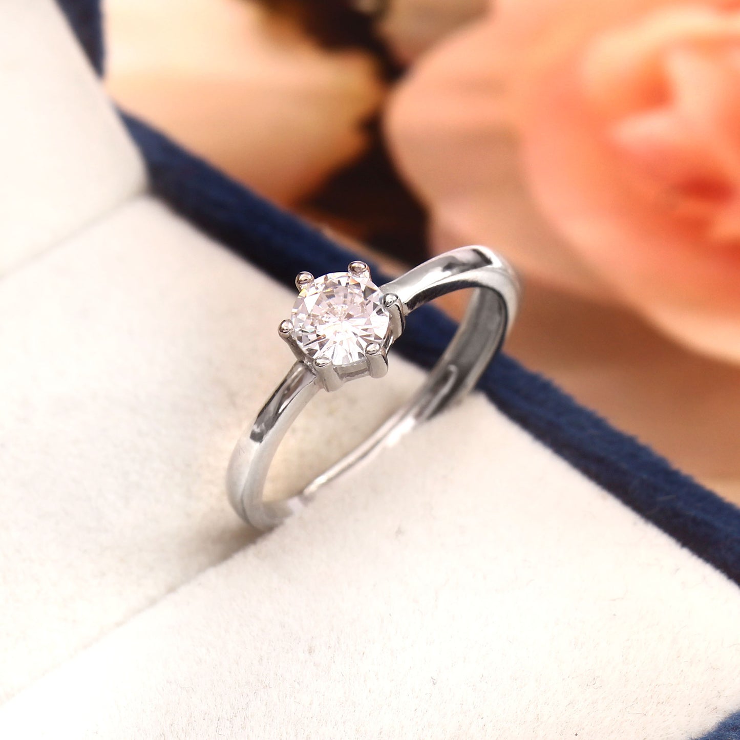 Single Stone Solitaire Ring 925 Stering Silver