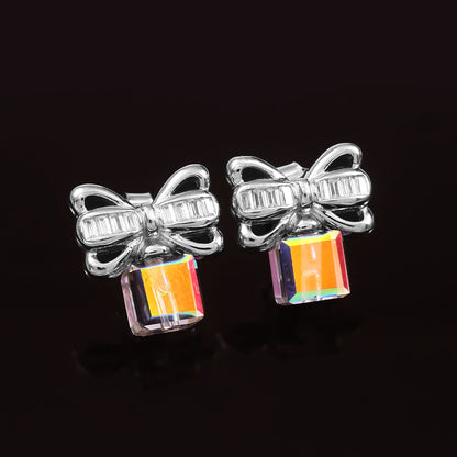 Bow tie Cube Earring 925 Sterling Silver