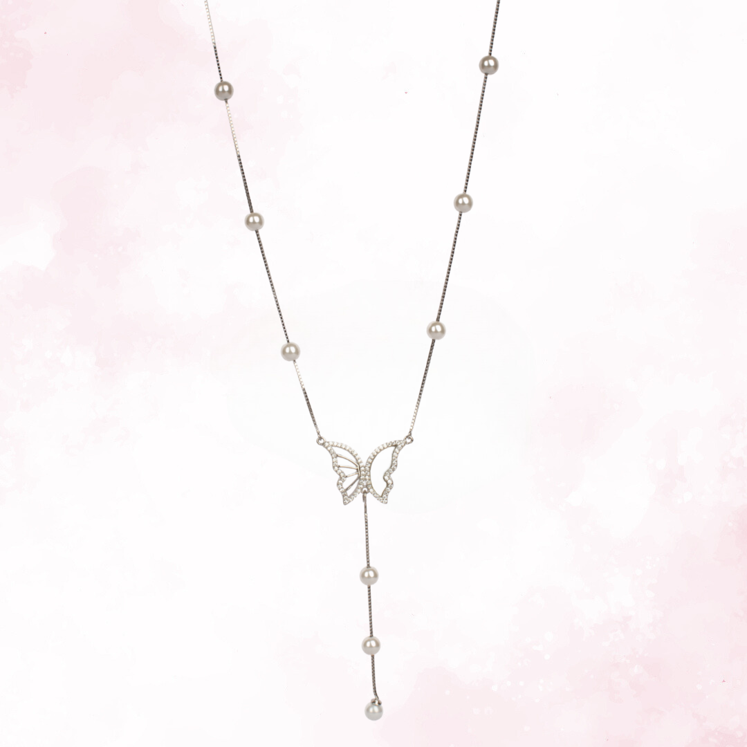 Dual Tone Butterfly Necklace 925 Sterling Silver