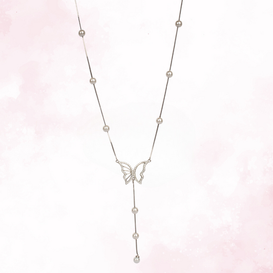 Dual Tone Butterfly Necklace 925 Sterling Silver